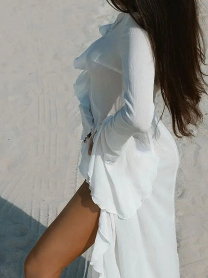 Gerafftes Langarm-Überwurfkleid für Damen