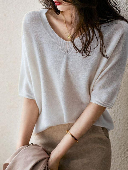 Luxuriöser weicher Kaschmir-V-Ausschnitt-Pullover für Damen