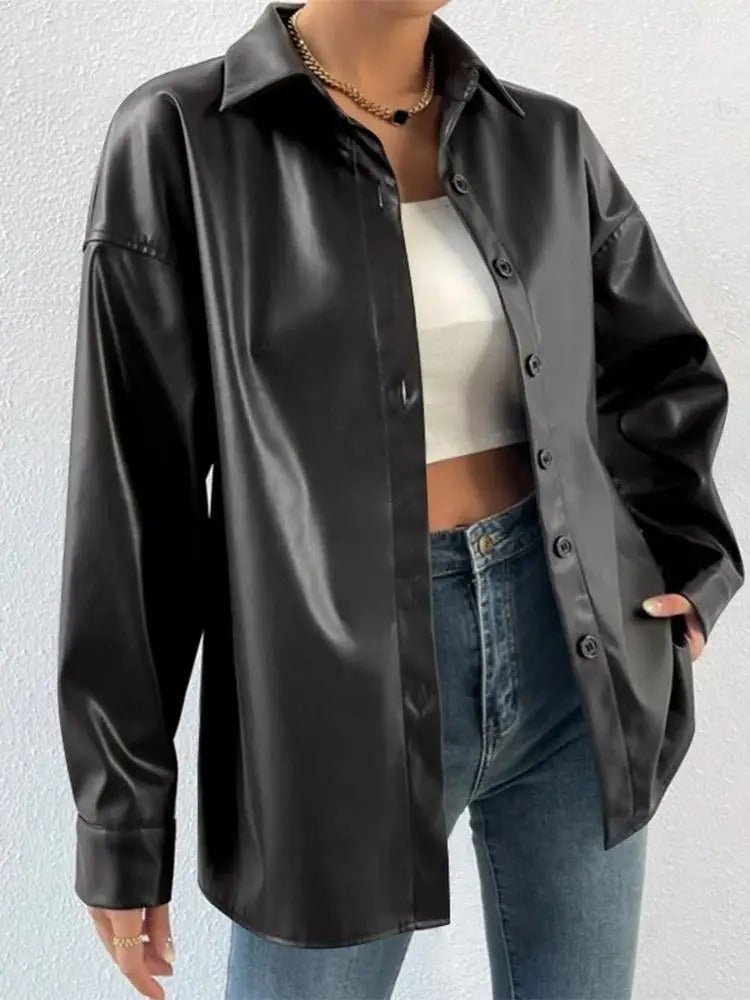 Vintage Leder-Bomberjacke mit Reverskragen und Knopfverschluss