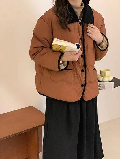 Stehkragen Steppjacke mit Knöpfen