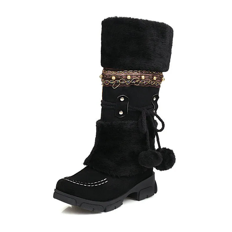 Boho Chic Kunstwildleder knielange Winterstiefel