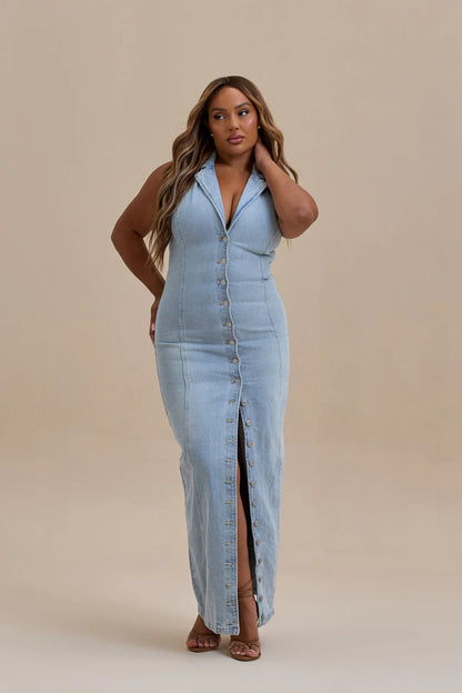 Damen Maxi Jeanskleid