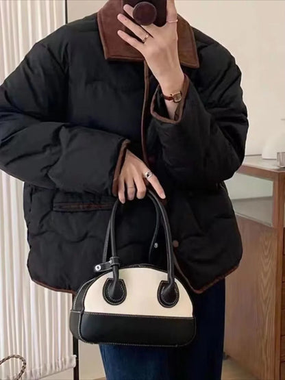 Stehkragen Steppjacke mit Knöpfen