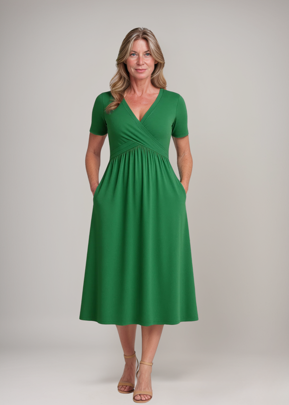 Irene® | Midikleid mit V-Ausschnitt und fließender Silhouette