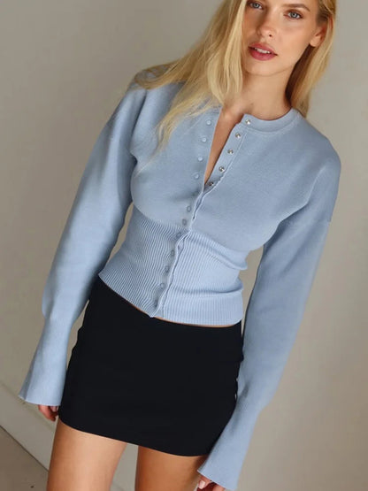 Figurbetonter Rippen-Strick-Cardigan mit Patchwork