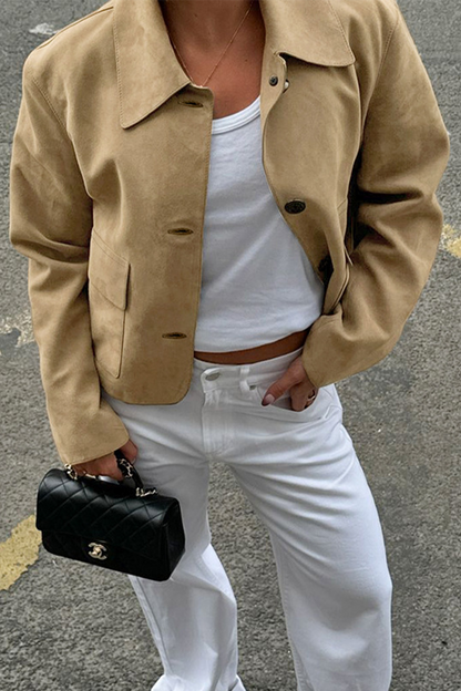 Legere Jacke mit Knopfleiste und umklappbarem Kragen