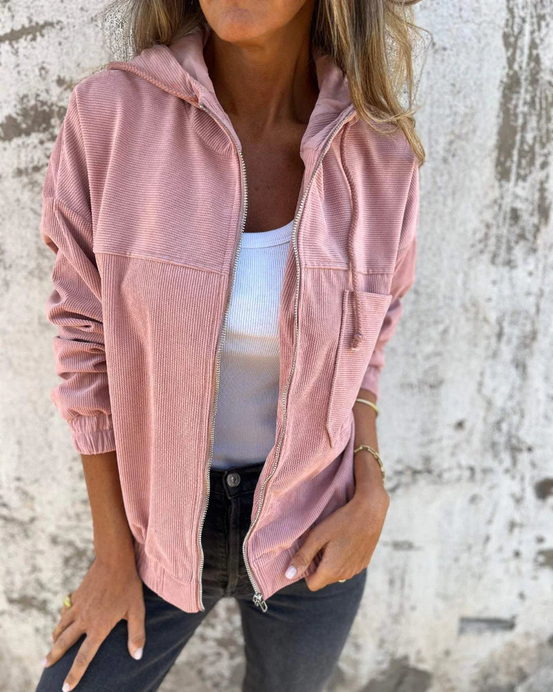 Lässige leichte Cordjacke mit Kapuze für Damen