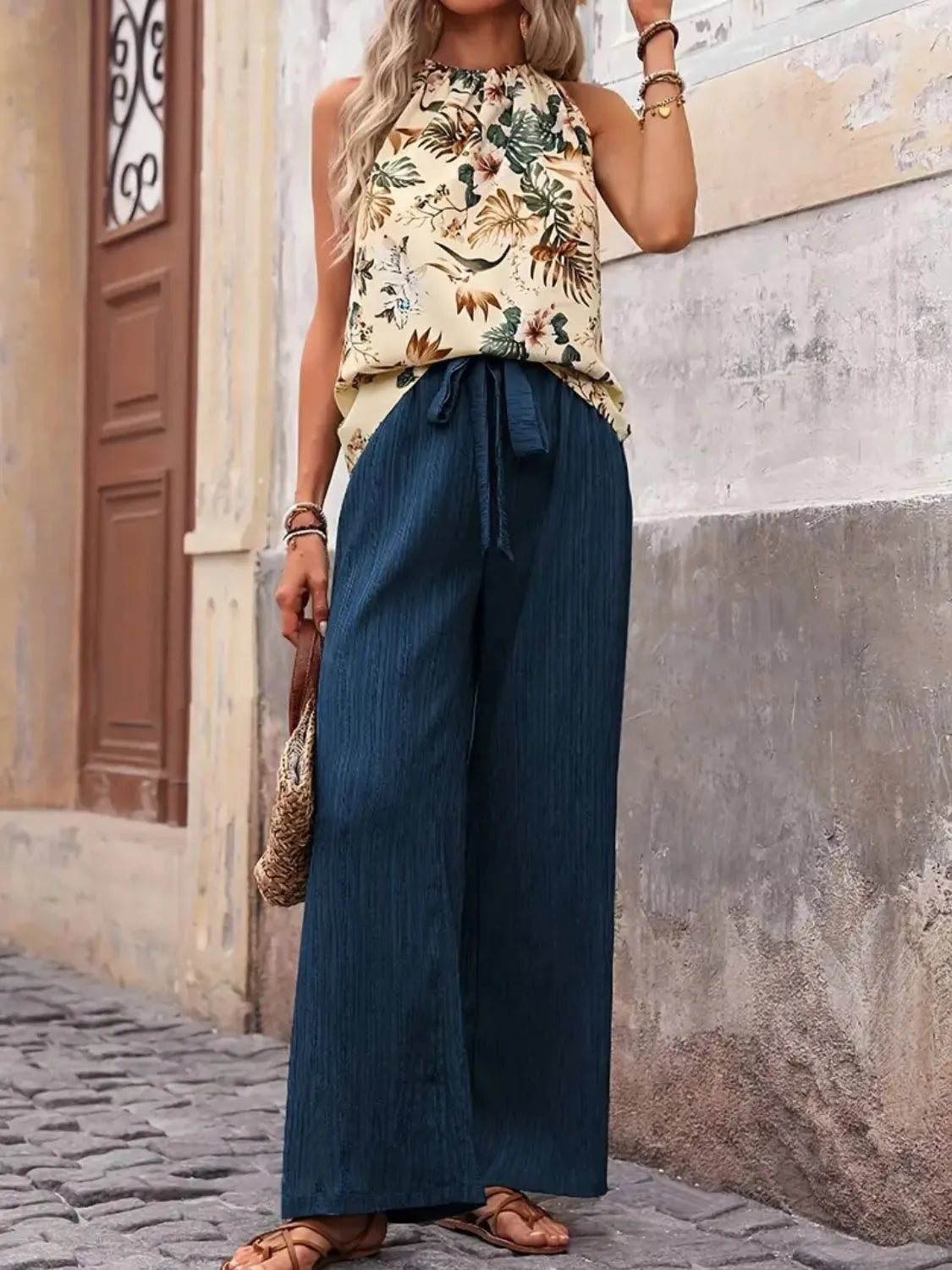 Damen bedrucktes Tanktop und Hose mit weitem Bein Set