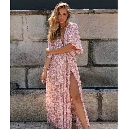 Puderrosa Bohemian Maxikleid mit Schlitz
