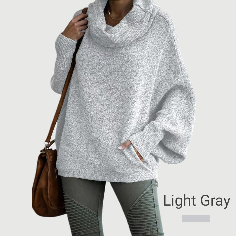 Gemütlicher Fledermaus-Umlegekragenpullover mit Taschen