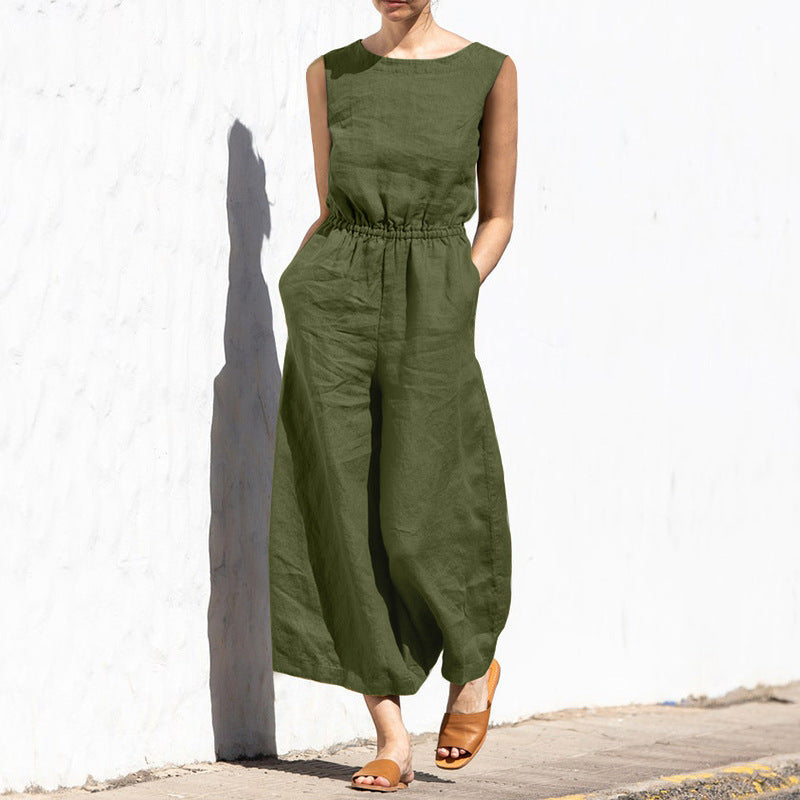 Ärmelloser Jumpsuit mit weitem Bein und hoher Taille