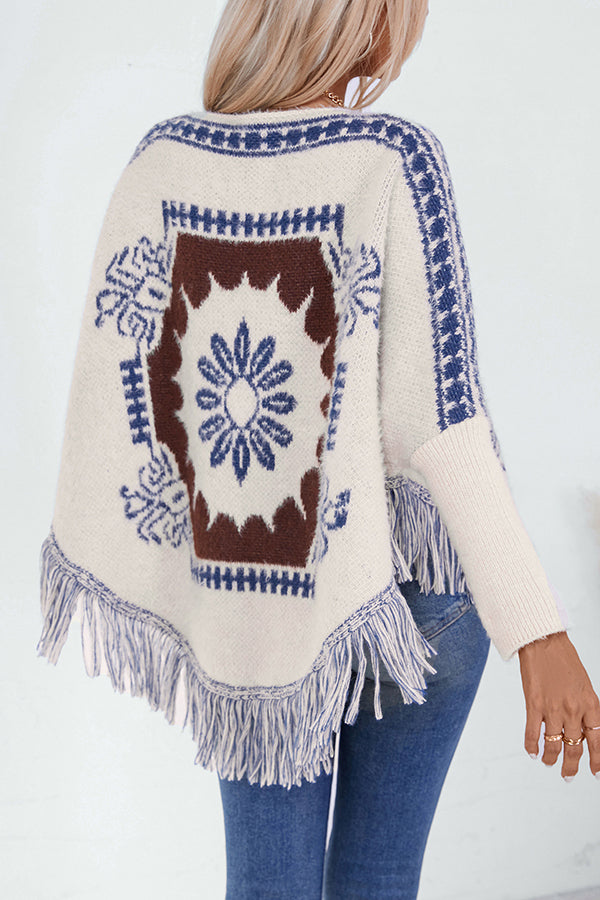 Boho Strickpullover mit Quasten-Saum
