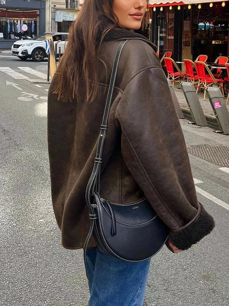 Gemütliche übergroße Fleecegefütterte Jacke mit Reverskragen