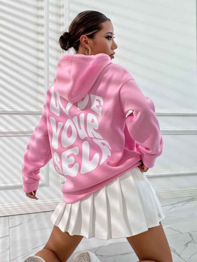 Bequemer Damen-Hoodie mit Kängurutasche und inspirierendem Rückenprint