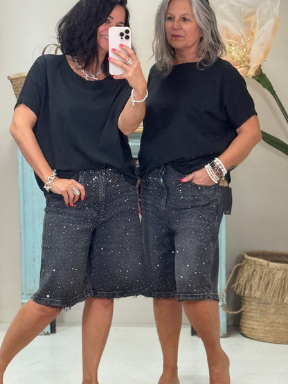 Verzierte Denim Bermuda-Shorts