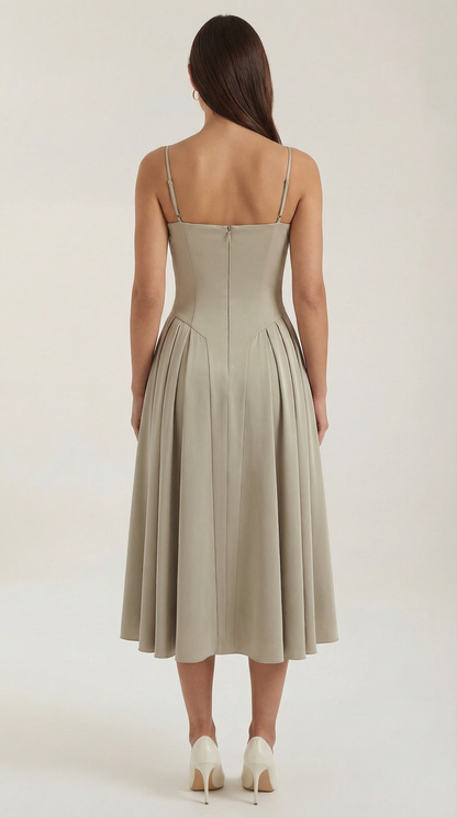 Damen Midikleid mit Blumenmuster und Korsett sowie herzförmigem Ausschnitt
