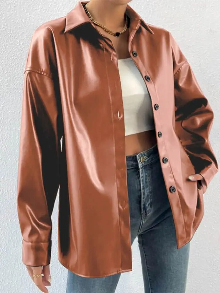 Vintage Leder-Bomberjacke mit Reverskragen und Knopfverschluss