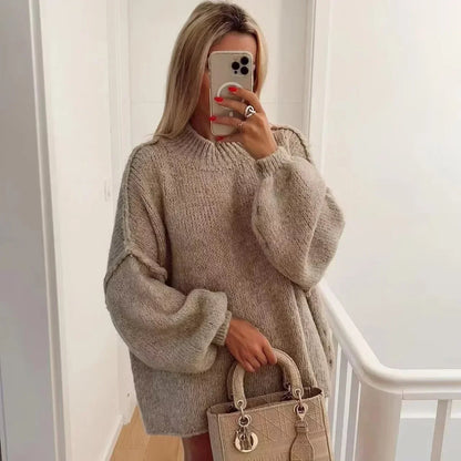 Gemütlicher Strickpullover mit Rollkragen und stilvollen Puffärmeln