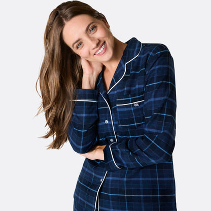 Gemütlicher blauer Flanell-Weihnachtspyjama für Damen