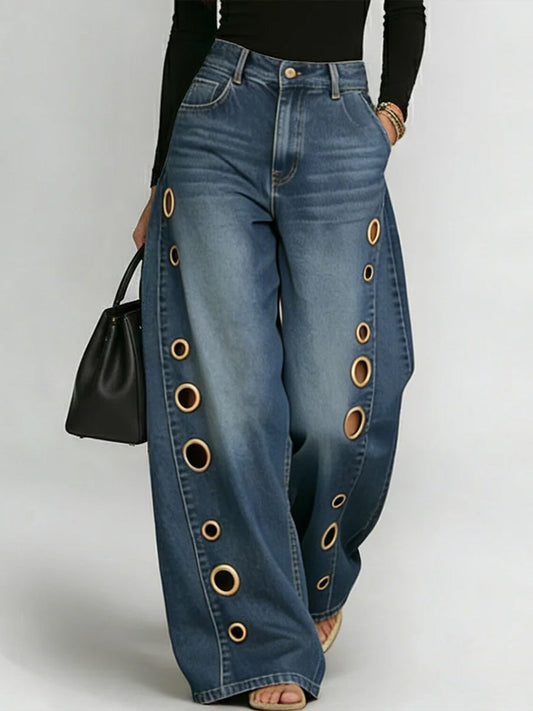 Damen High-Waist Lässige Weitbein Jeans