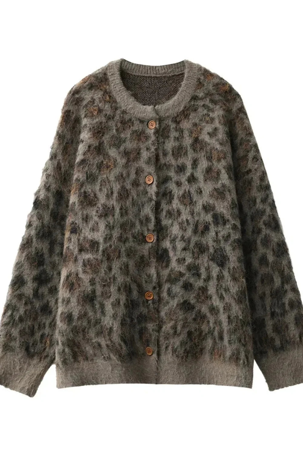 Gemütliche Strickjacke mit Leopardenmuster und einfacher Knopfleiste