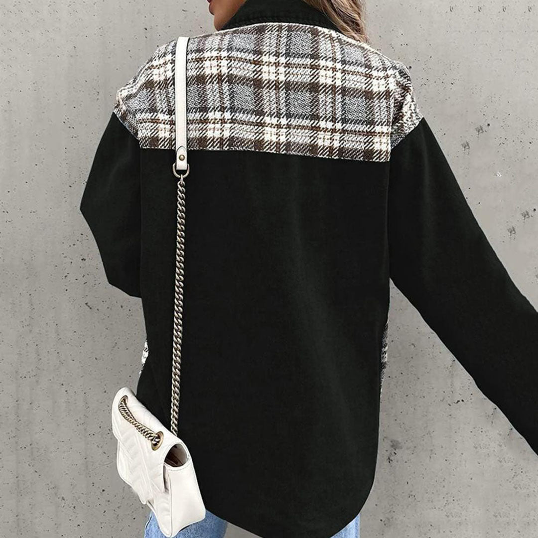 Schicke Kariertes Jacke mit Klassischem Kragen für Damen