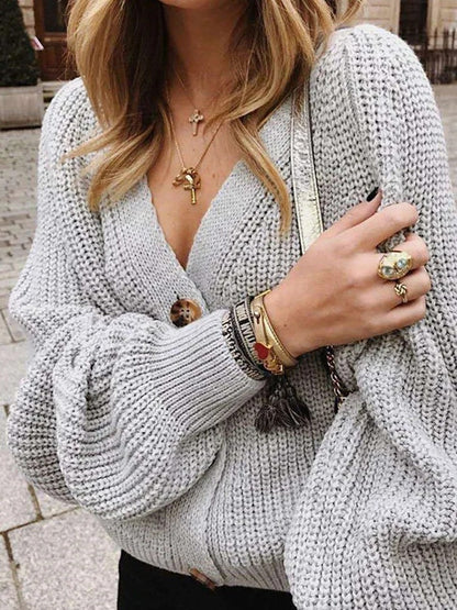 Damen Strickjacke mit Puffärmeln