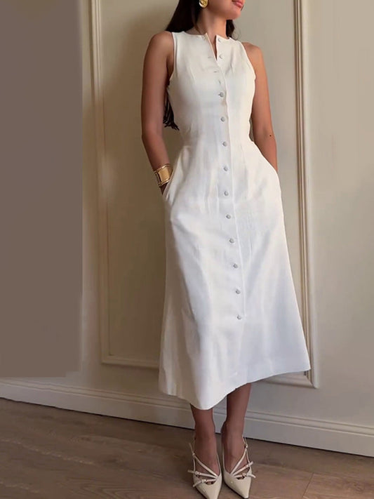 Elegantes weißes Midi-Hemdkleid für mühelosen Stil