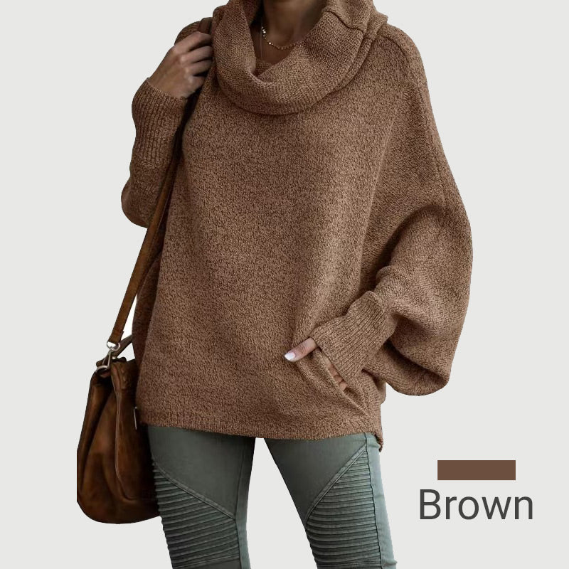 Gemütlicher Fledermaus-Umlegekragenpullover mit Taschen