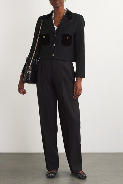 Velvet-Blazer mit Metallknopf-Details