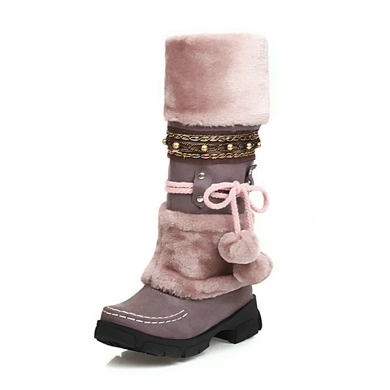 Boho Chic Kunstwildleder knielange Winterstiefel