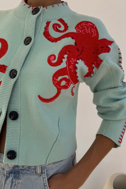 Gemütliche Küsten-Strickjacke mit nautischem Oktopus-Design
