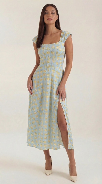 Damen Korsett Midi Kleid Hochzeitsgast Kleid