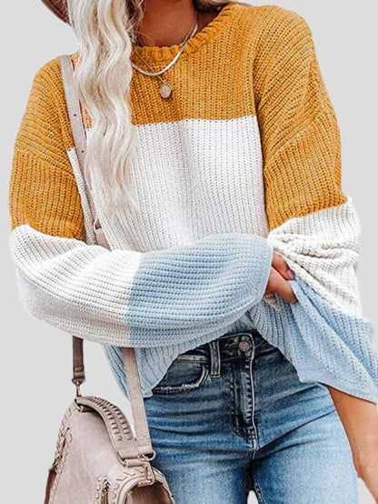 Gemütlicher Strickpullover mit Farbblock-Design für den Herbst-Layering