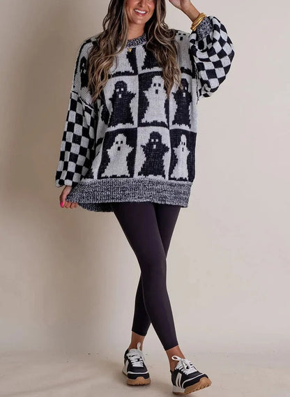 Halloween Karo Strickpullover