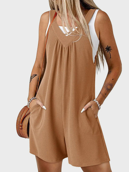 Damen V-Ausschnitt Jumpsuit mit breiten Trägern, lässig