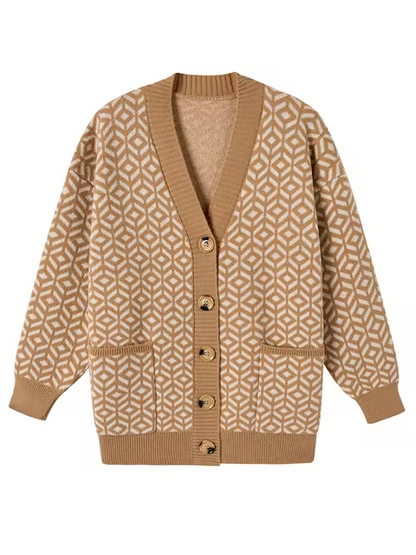 Gemütliche geometrische Strickjacke mit Knöpfen