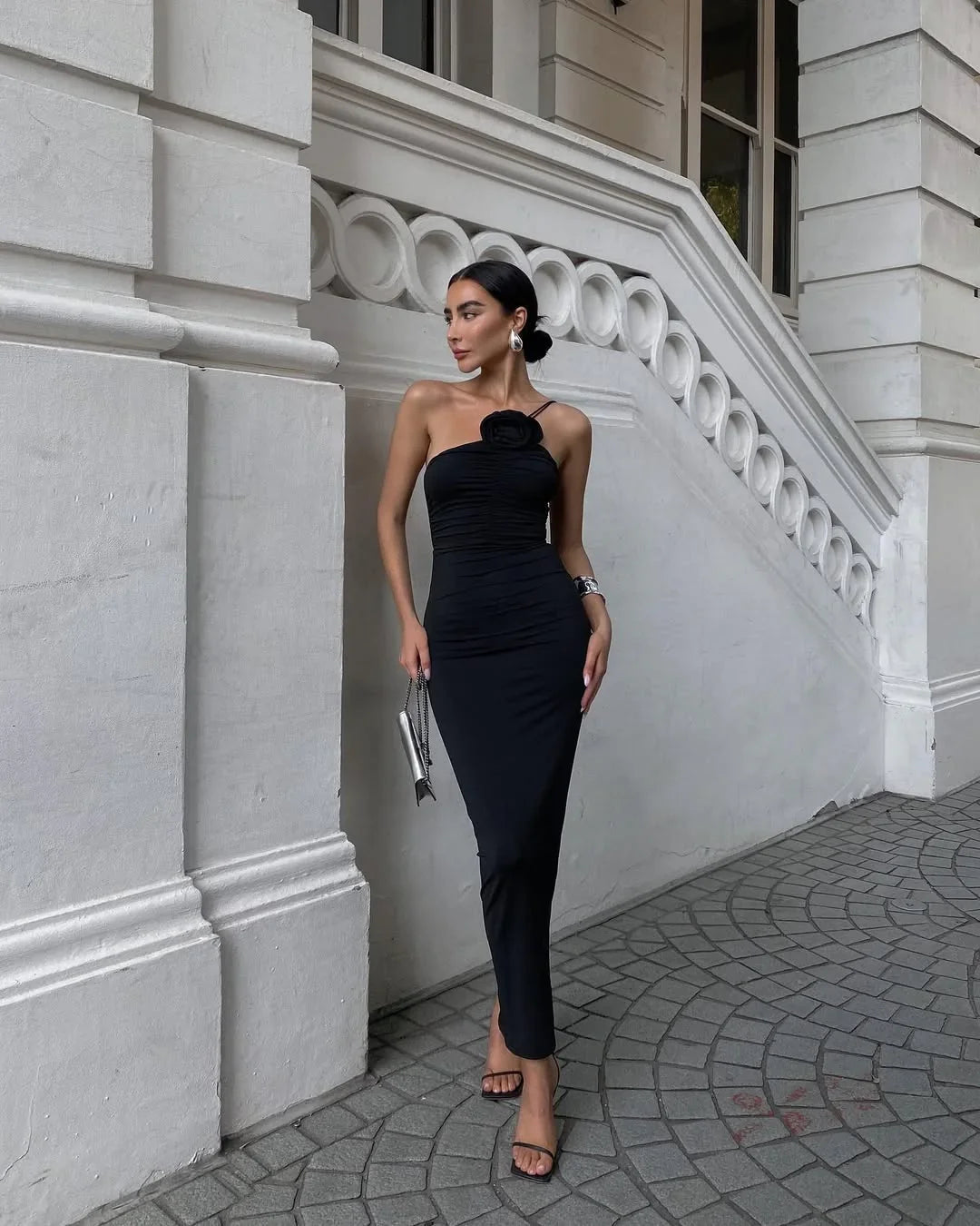 Damen Schwarzes Ärmelloses Maxikleid