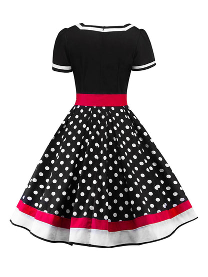 Vintage 1950er Polka Dot Rockabilly Swing Cocktailkleid