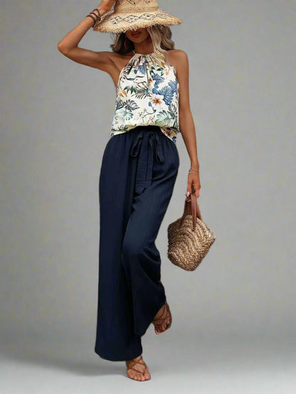 Damen bedrucktes Tanktop und Hose mit weitem Bein Set