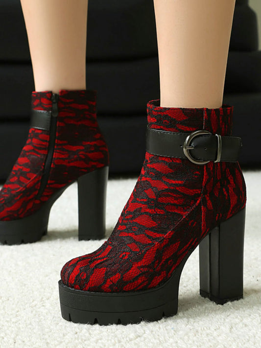 Vintage Spitzen-Plattform-Stiefeletten mit klobigen Absätzen