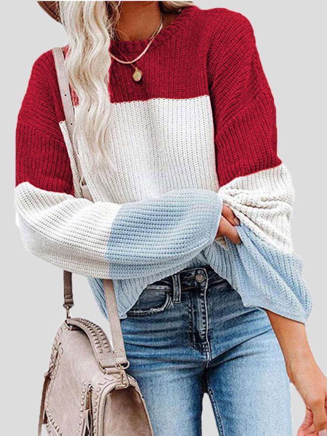 Gemütlicher Strickpullover mit Farbblock-Design für den Herbst-Layering