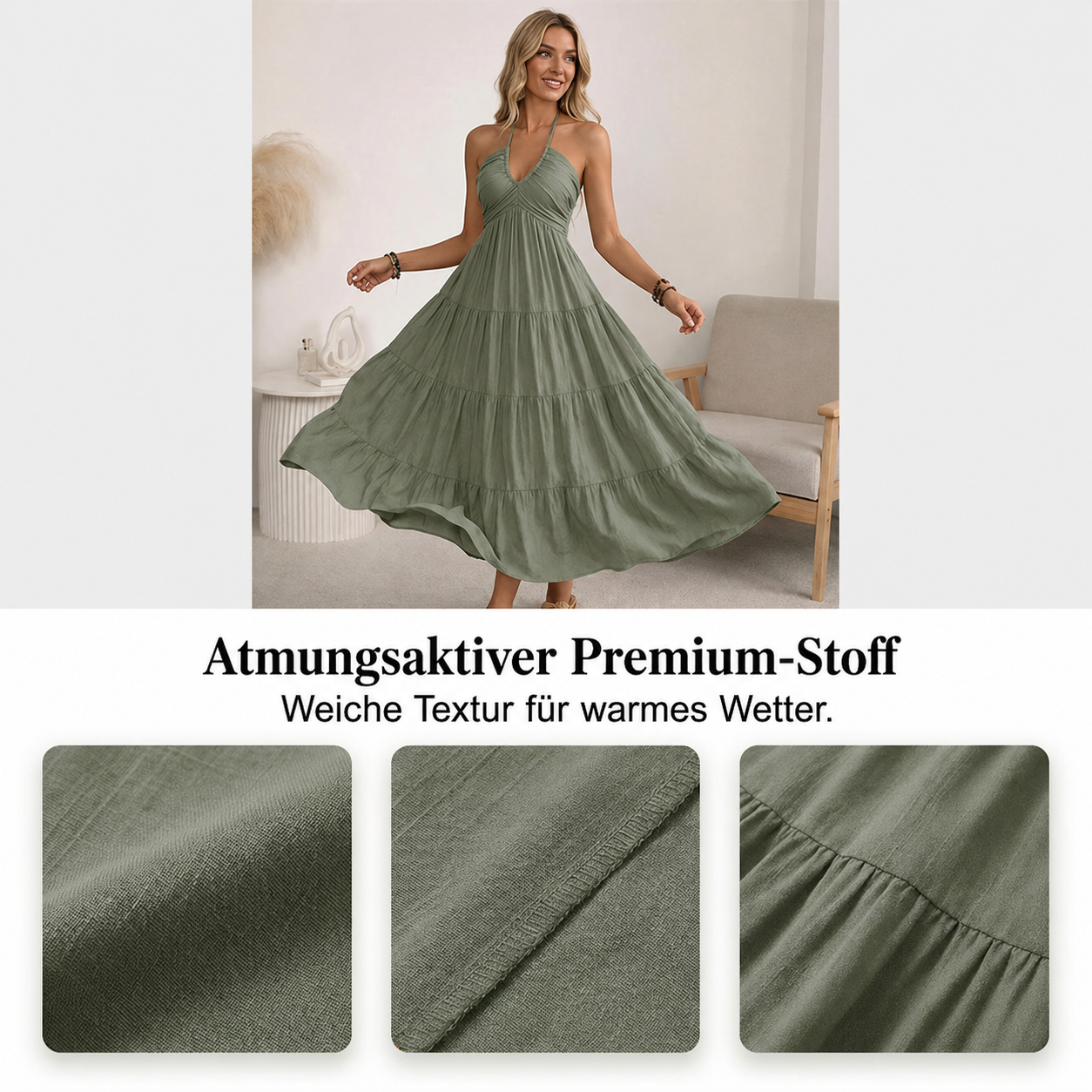 Rückenfreies Maxikleid mit Neckholder und fließendem Fall
