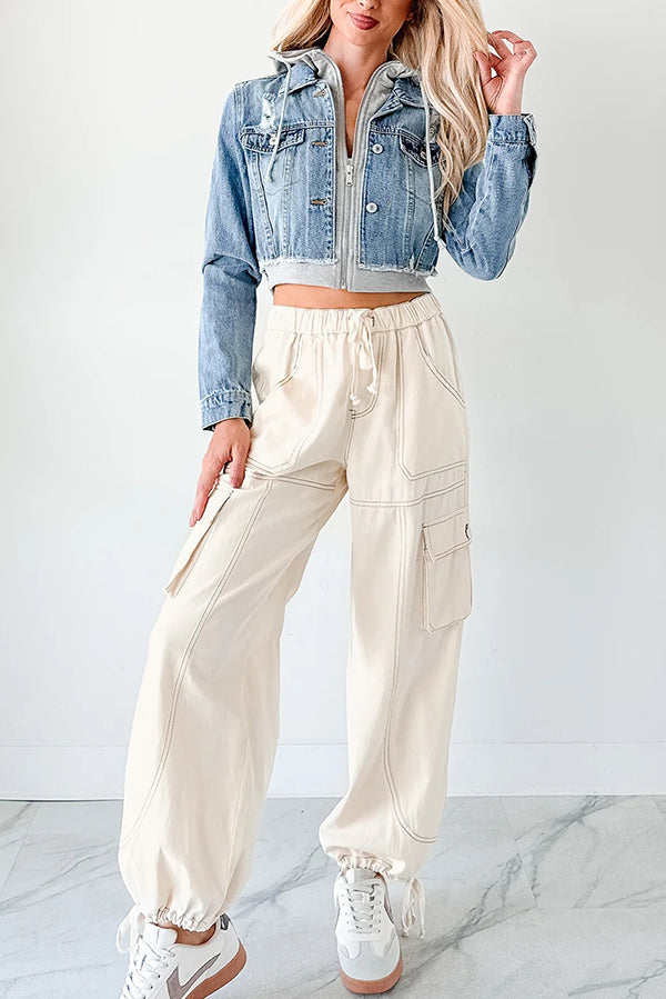 Legere Patchwork-Denim-Kapuzenjacke