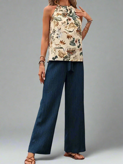 Damen bedrucktes Tanktop und Hose mit weitem Bein Set