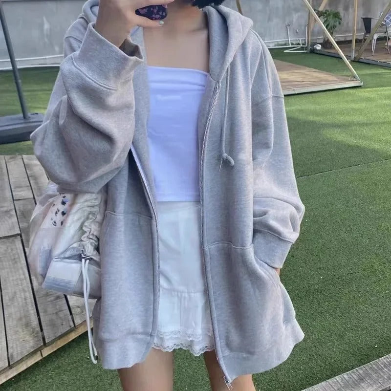 Übergroßer Kapuzenpullover im koreanischen Stil in Uni-Farbe
