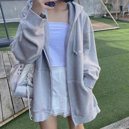 Übergroßer Kapuzenpullover im koreanischen Stil in Uni-Farbe