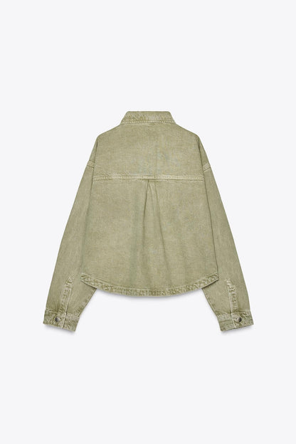 Klassische Khaki-Jeansjacke für den Alltagsstil