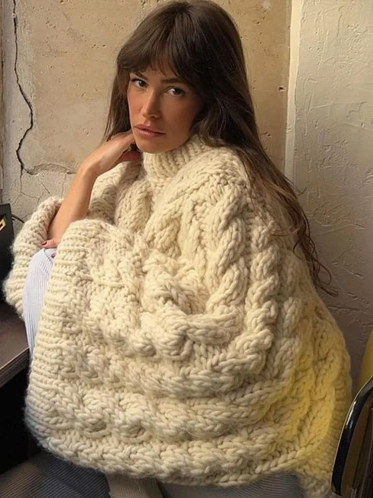 Gemütlicher Grobstrick-Übergroßer Pullover mit hohem Kragen