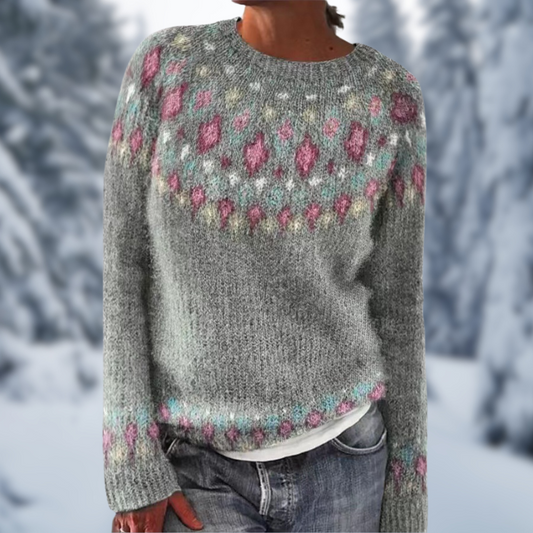 Esther® | Trendiger Gestrickter & Gemusterter Grauer Pullover